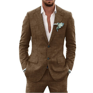 Anzug Herren Leinen Slim Fit Mit Revers