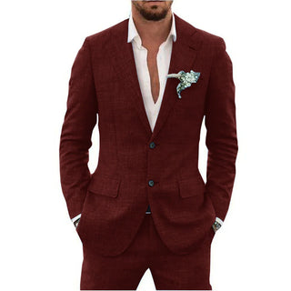 Anzug Herren Leinen Slim Fit Mit Revers