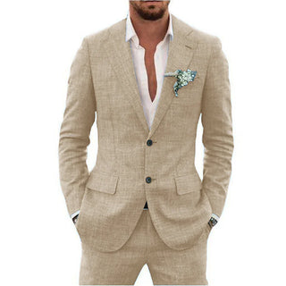 Anzug Herren Leinen Slim Fit Mit Revers