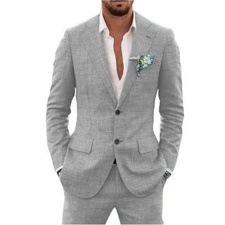 Anzug Herren Leinen Slim Fit Mit Revers
