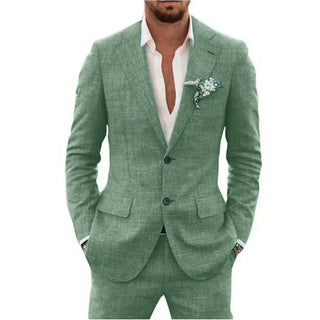 Anzug Herren Leinen Slim Fit Mit Revers