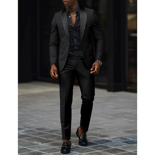 Anzug Herren Slim Fit Mit Satin Revers