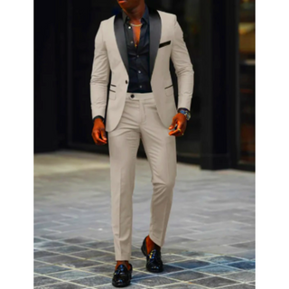Anzug Herren Slim Fit Mit Satin Revers