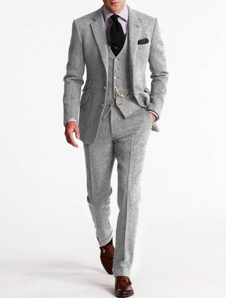 Anzug Herren Tweed Mit Weste & Eleganter Passform