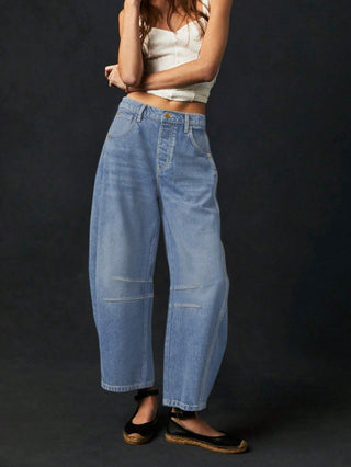 Baggy Damen Jeans Mit Ziernähten | Weit