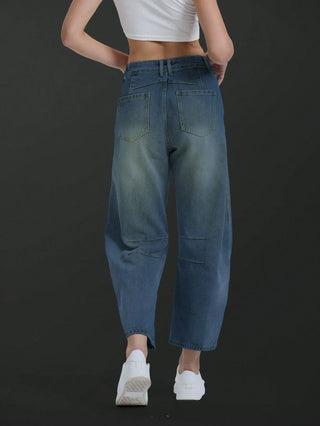 Baggy Damen Jeans Mit Ziernähten | Weit