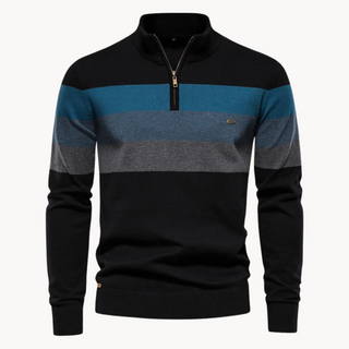 Bruno | Herren Gestreifter Pullover mit Zipper und Stehkragen