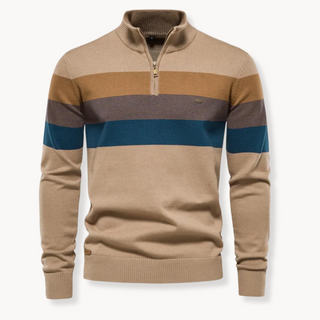 Bruno | Herren Gestreifter Pullover mit Zipper und Stehkragen