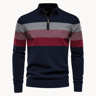 Bruno | Herren Gestreifter Pullover mit Zipper und Stehkragen