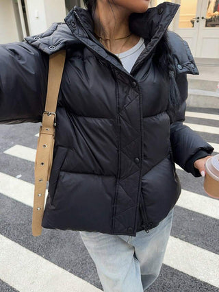 Damen Daunenjacke Mit Kapuze Im Kurzen Puffer-Stil | Winter