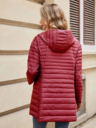 Damen Daunenjacke Mit Kapuze In Schlanker Langform | Übergangs
