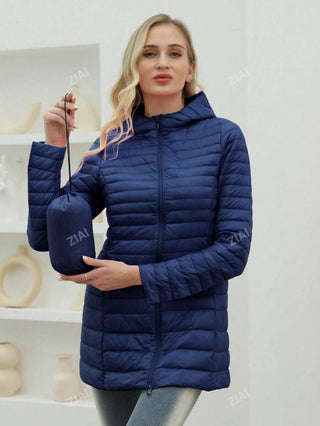 Damen Daunenjacke Mit Kapuze In Schlanker Langform | Übergangs