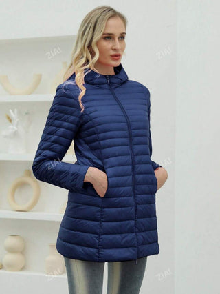 Damen Daunenjacke Mit Kapuze In Schlanker Langform | Übergangs