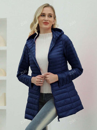 Damen Daunenjacke Mit Kapuze In Schlanker Langform | Übergangs