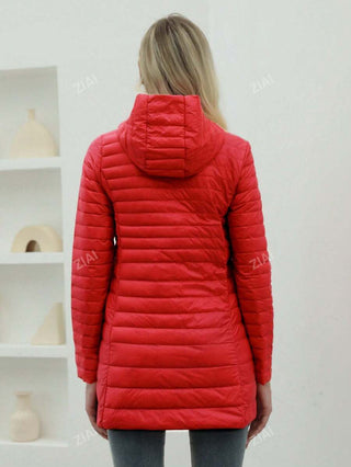 Damen Daunenjacke Mit Kapuze In Schlanker Langform | Übergangs