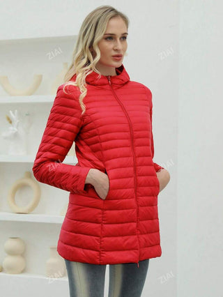 Damen Daunenjacke Mit Kapuze In Schlanker Langform | Übergangs