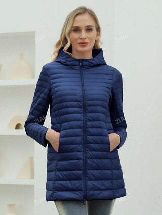 Damen Daunenjacke Mit Kapuze In Schlanker Langform | Übergangs