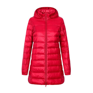 Damen Daunenjacke Mit Kapuze & Langem Schnitt