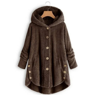 Damen Fleecejacke Mit Kapuze & Knöpfen | Casual