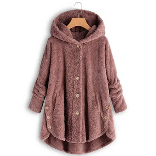 Damen Fleecejacke Mit Kapuze & Knöpfen | Casual