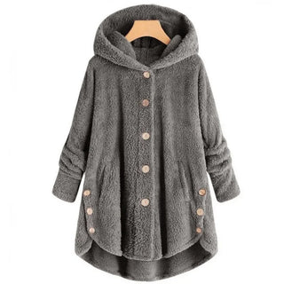 Damen Fleecejacke Mit Kapuze & Knöpfen | Casual