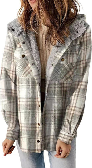 Damen Fleecejacke Mit Karomuster | Mit Kapuze