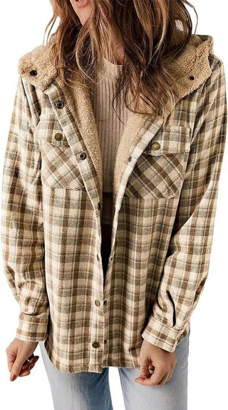 Damen Fleecejacke Mit Karomuster | Mit Kapuze