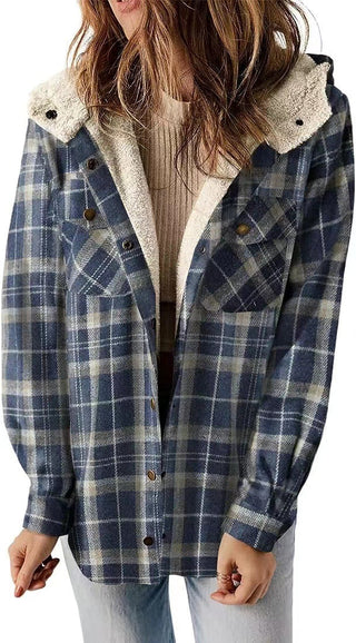 Damen Fleecejacke Mit Karomuster | Mit Kapuze