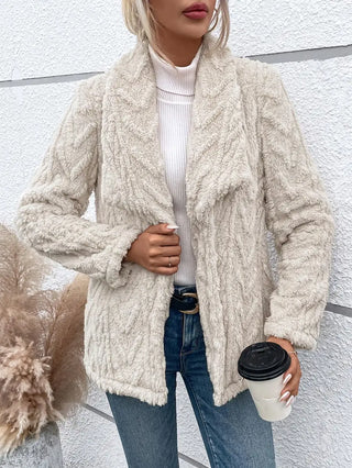 Damen Fleecejacke Mit Strickmuster | Offen