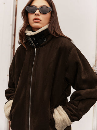 Damen Fleecejacke mit Kontrastkragen | Winter