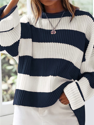 Damen Gestreift Oversize Pullover Mit Strick & Weitarm