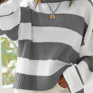 Damen Gestreift Oversize Pullover Mit Strick & Weitarm