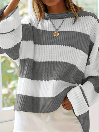 Damen Gestreift Oversize Pullover Mit Strick & Weitarm