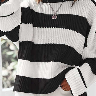 Damen Gestreift Oversize Pullover Mit Strick & Weitarm
