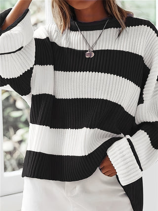 Damen Gestreift Oversize Pullover Mit Strick & Weitarm