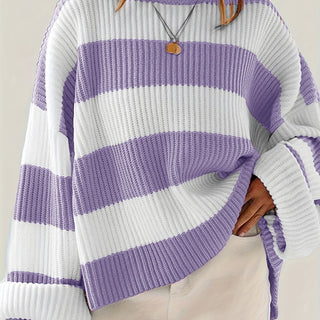 Damen Gestreift Oversize Pullover Mit Strick & Weitarm