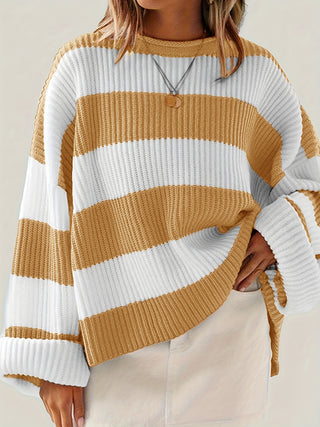 Damen Gestreift Oversize Pullover Mit Strick & Weitarm