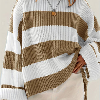 Damen Gestreift Oversize Pullover Mit Strick & Weitarm