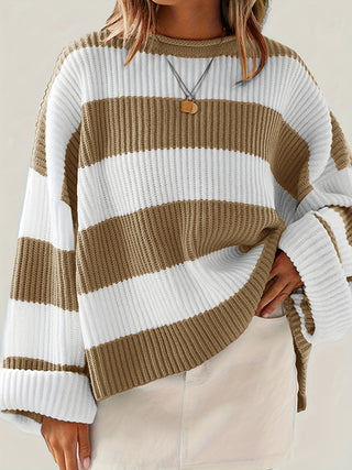 Damen Gestreift Oversize Pullover Mit Strick & Weitarm
