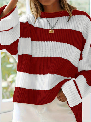 Damen Gestreift Oversize Pullover Mit Strick & Weitarm