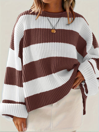 Damen Gestreift Oversize Pullover Mit Strick & Weitarm