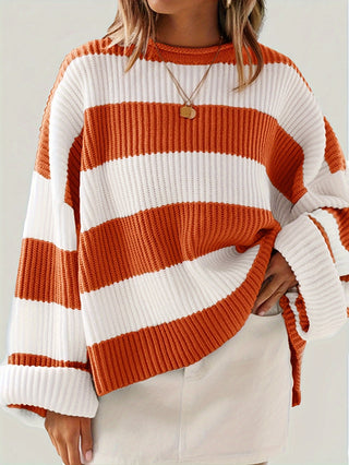 Damen Gestreift Oversize Pullover Mit Strick & Weitarm