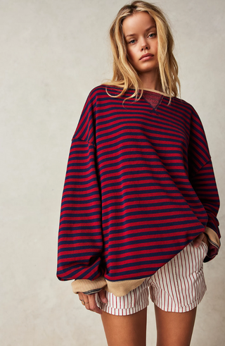Damen Gestreifter Pullover Mit Lockerem Schnitt | Übergröß