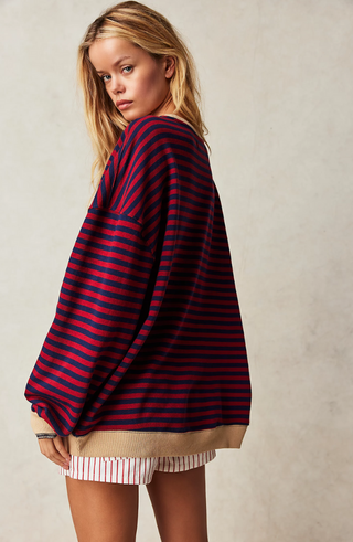 Damen Gestreifter Pullover Mit Lockerem Schnitt | Übergröß