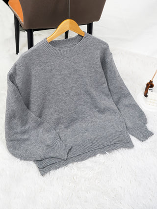 Damen Grau Oversize Pullover Mit Strick & Langarm