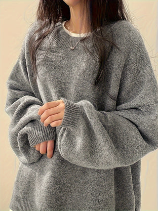 Damen Grau Oversize Pullover Mit Strick & Langarm