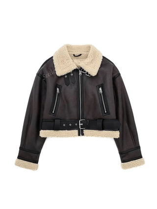 Damen Herbstjacke Im Aviator-Stil Mit Fellkragen | Teddy