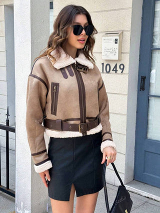 Damen Herbstjacke Im Aviator-Stil Mit Fellkragen | Teddy