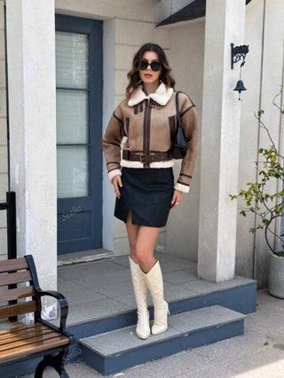 Damen Herbstjacke Im Aviator-Stil Mit Fellkragen | Teddy