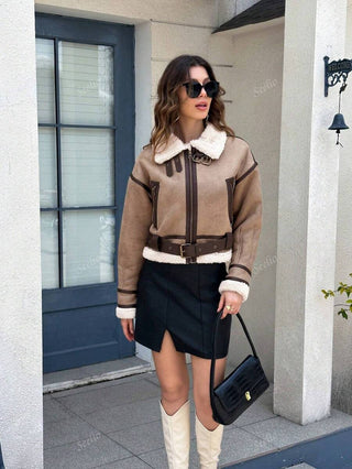 Damen Herbstjacke Im Aviator-Stil Mit Fellkragen | Teddy